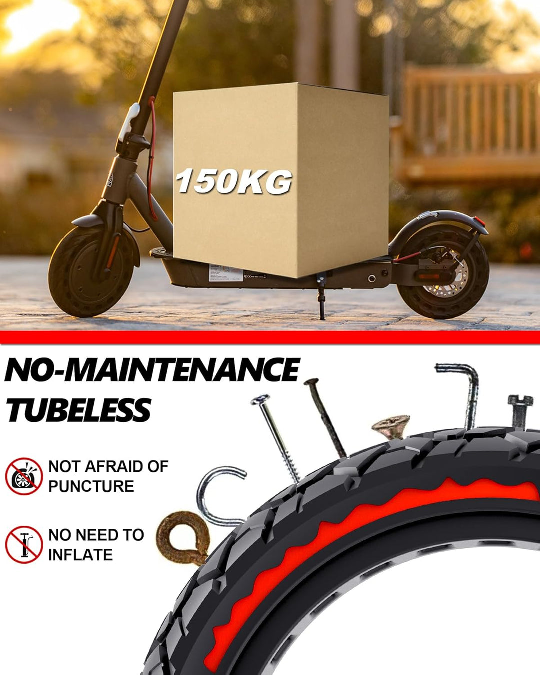 BABEJIA 2PCS E Scooter Reifen 50/75-6.1 Tubeless, Werten Sie Ihr Scooter auf mit Reifen 8 1/2 x2, Vo