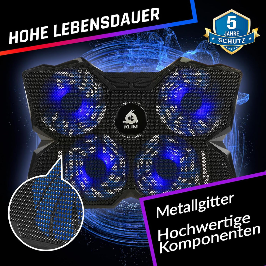 KLIM Wind Laptop Kühler - Leistungsstark Wie Kein Anderer – Schneller Kühlvorgang - 4 Lüfter PC Note