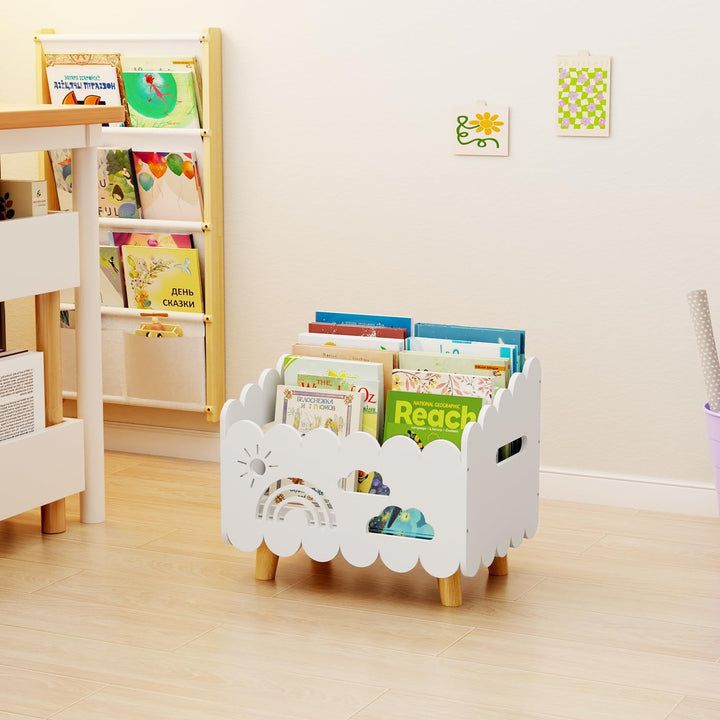 DUHARS Kinder Bücherregal Holz, Montessori Bücherregal Kinder, Bücherkiste Kinder für Leseecke, Baby