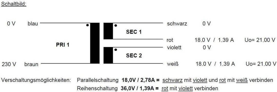 Sedlbauer Ringkerntrafo Transformator 50VA 2x18V für Audio, Industrie, Halogen und Schienensysteme -