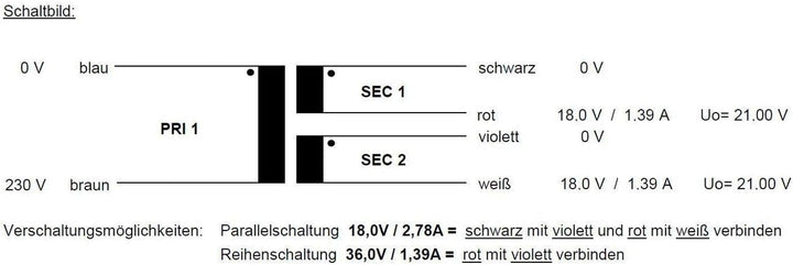 Sedlbauer Ringkerntrafo Transformator 50VA 2x18V für Audio, Industrie, Halogen und Schienensysteme -