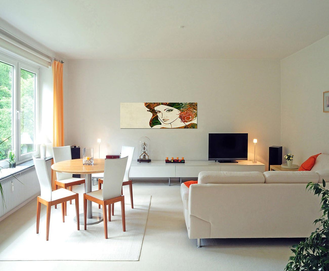 Paul Sinus Art Panoramabild auf Leinwand und Keilrahmen 150x50cm Gemälde Mädchen Gesicht Portrait