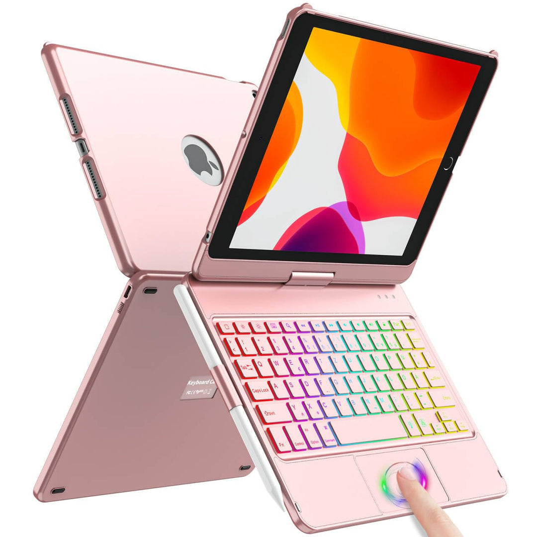 Tastatur Hülle für iPad 10.2 Zoll,für iPad 9/8/7 Generation Hülle,360° Touchpad Flip Hartschale Slim