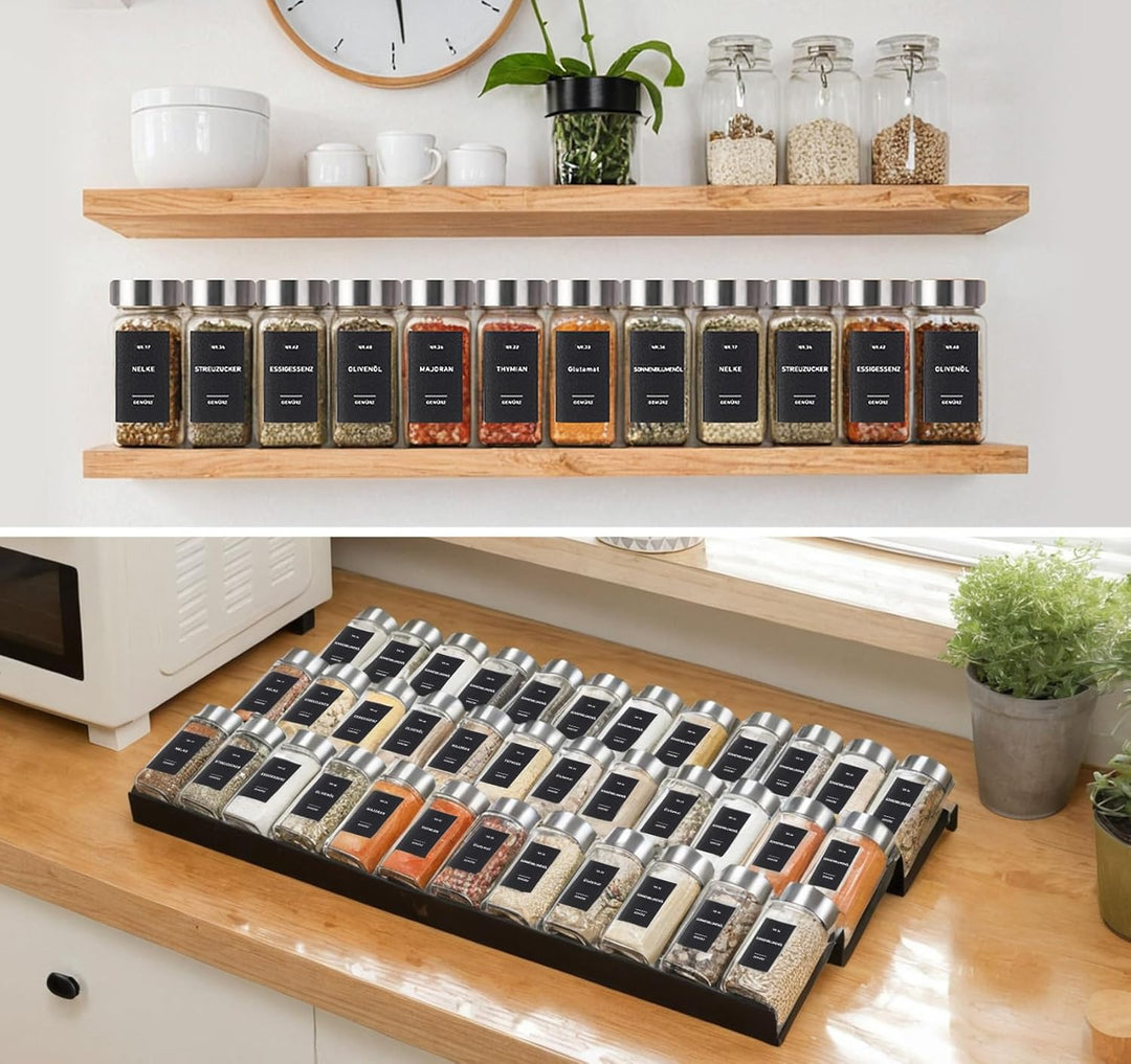 120ml Gewürzgläser Set 24-teilig mit 6 Stapelbar Gewürzregal für Schublade, Gewürzdosen mit 300 Etik
