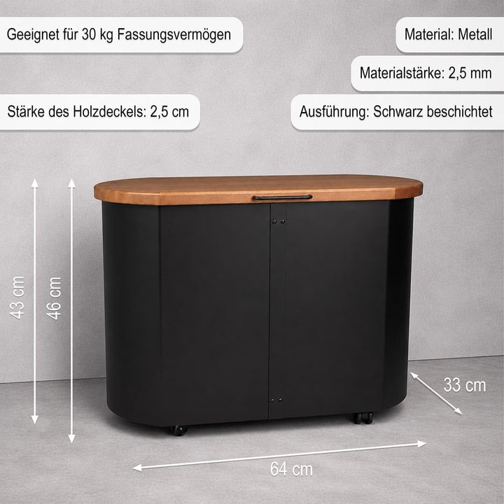 MS Beschläge Design Pelletstruhe mit Nussbaum Holzdeckel Holzkorb Schwarz beschichtet Pelletkorb mit