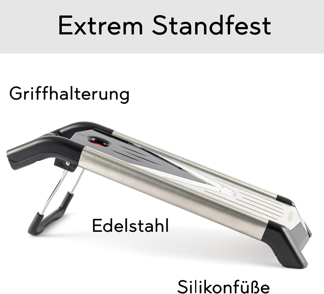 Profi V-Gemüsehobel Edelstahl - Mandoline Küchenhobel inkl. 5 Einsätze - Verstellbarer Gemüseschneid