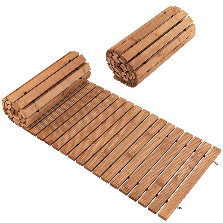 SOARS Rollweg, Gartenweg aus Tannenholz mit Tragegriff & Metalldraht, Gartentritt, Gehweg, Holztritt