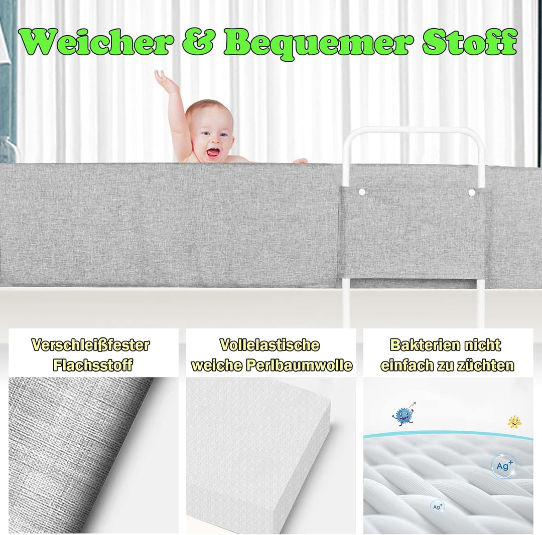 Froadp 200 cm Kinder Bettkantenschutz Set Höhenverstellbar Kinderbettgitter rutschfeste Rausfallschu