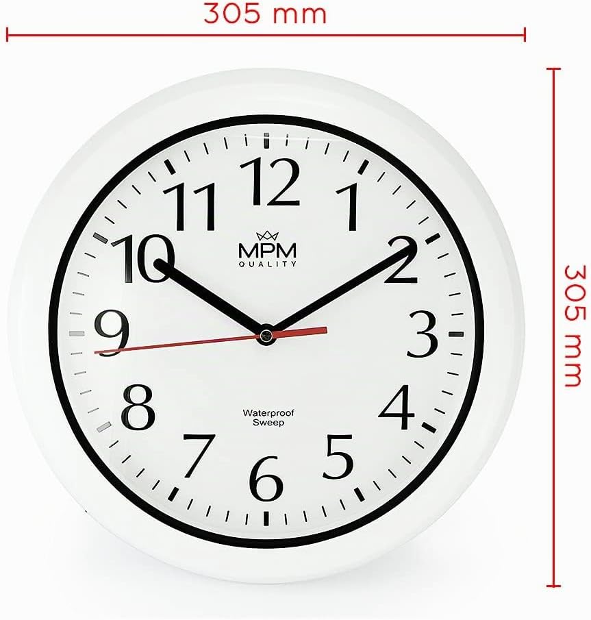 MPM Quality Design Badezimmer-Wanduhr aus Kunstoff und Mineralglas, Quarz Sweep, 3-5 ATM Wasserdicht