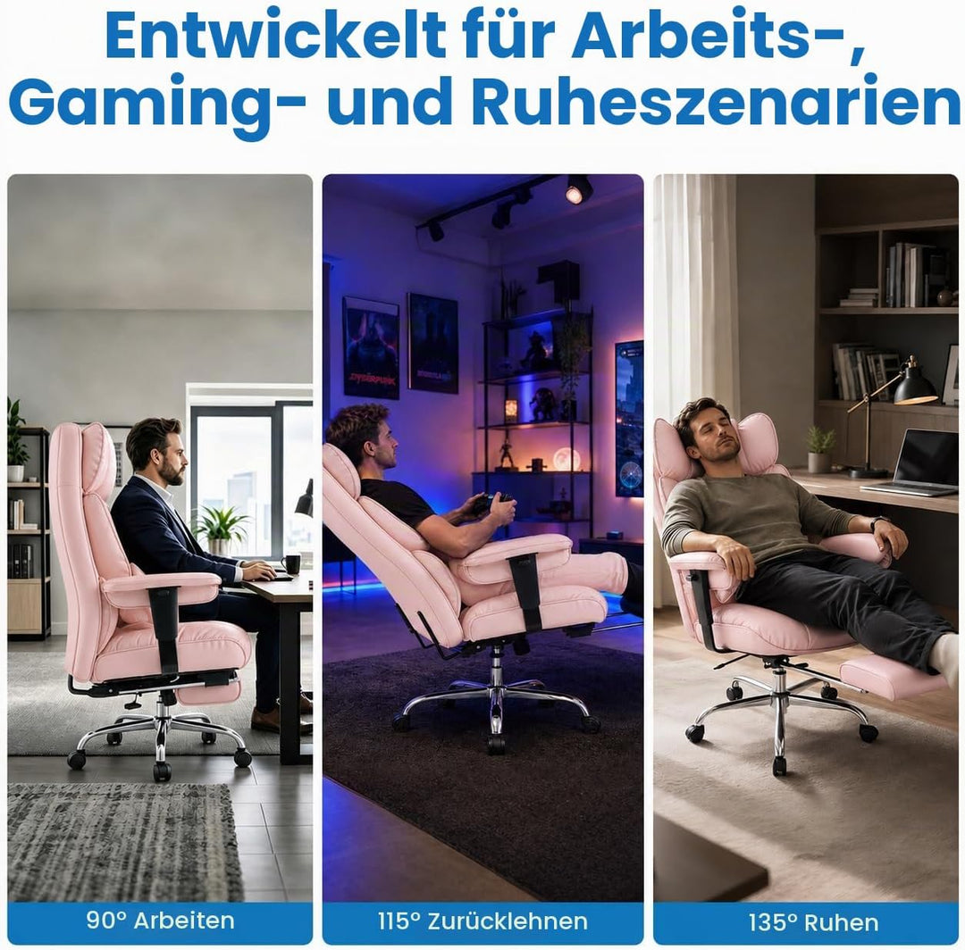 Efomao Bürostuhl mit Fussstütze, hoher Chefsessel Schreibtischstuhl, PU-Leder Drehstuhl Computerstuh
