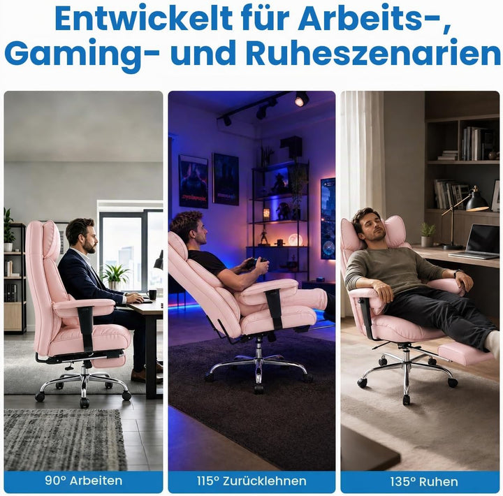 Efomao Bürostuhl mit Fussstütze, hoher Chefsessel Schreibtischstuhl, PU-Leder Drehstuhl Computerstuh