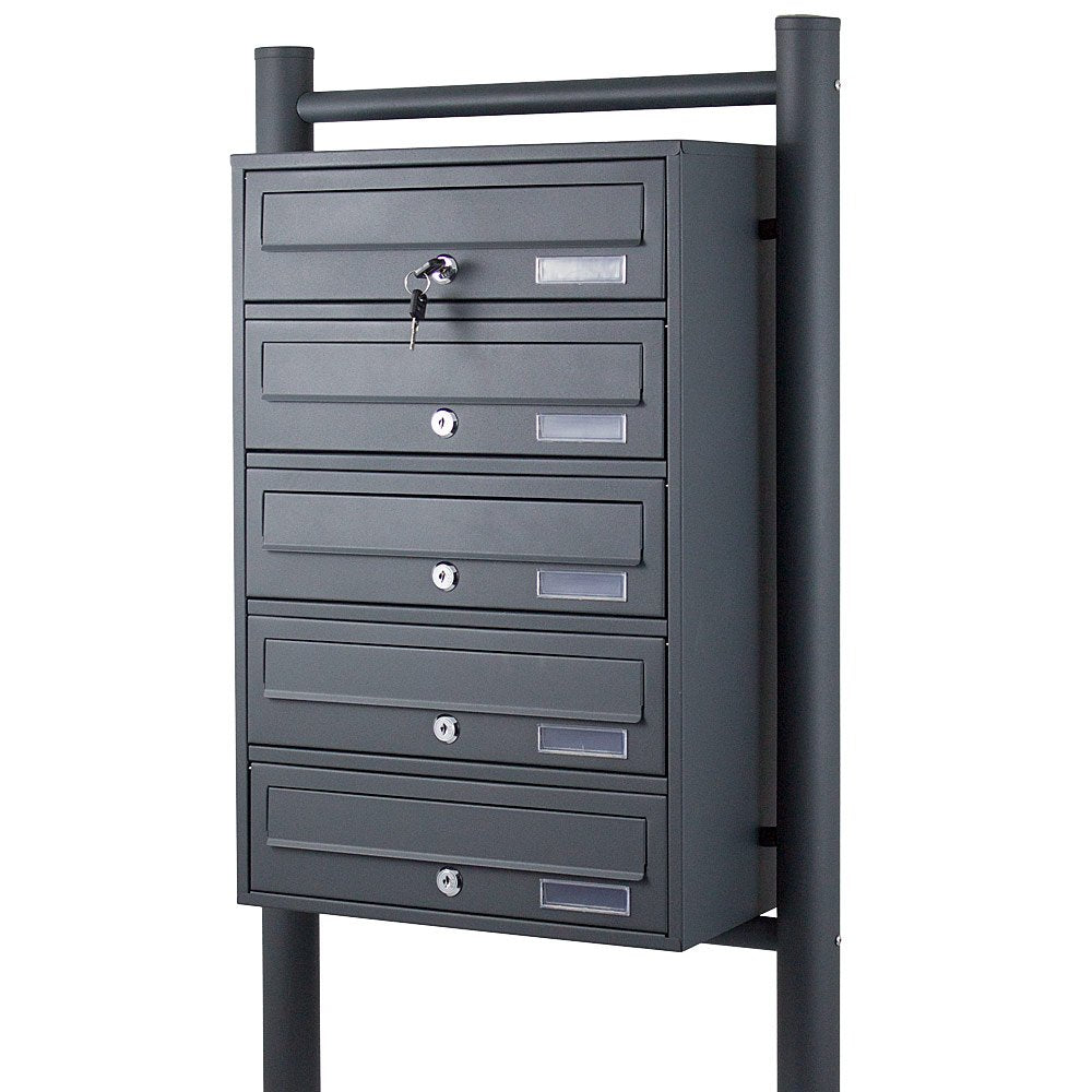BITUXX® Stand-Briefkastenanlage Postkasten Letterbox Mailbox mit 5 Fächer Dunkelgrau Anthrazit, 5 Fä