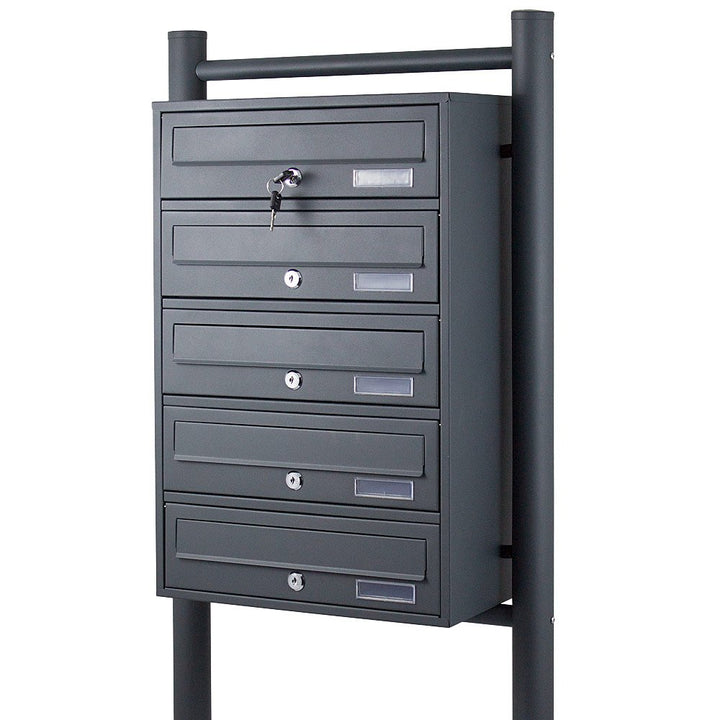 BITUXX® Stand-Briefkastenanlage Postkasten Letterbox Mailbox mit 5 Fächer Dunkelgrau Anthrazit, 5 Fä