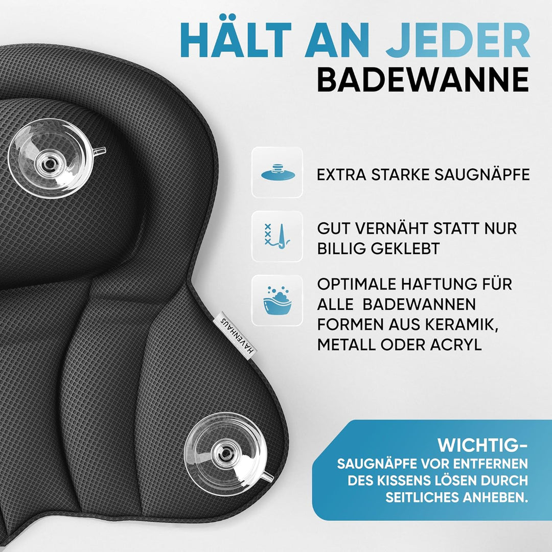 XXL Premium Badewannenkissen schwarz | NEU zusätzliche Polster an Schulter- &amp; Nackenbereich | Badeki