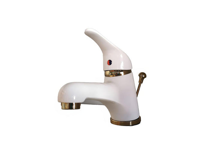 Einhebel Waschtischarmatur in Weiss/Gold. Hochdruck.