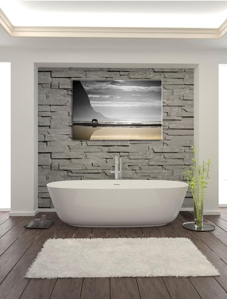 Pixxprint Pferd am Ufer Einer Insel als Leinwandbild | Grösse: 100x70 cm | Wandbild| Kunstdruck | fe