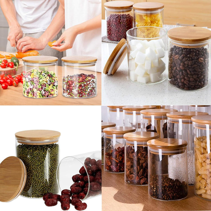 Keyoung 4 Stück Vorratsglas mit Holzdeckel, Aufbewahrungsgläser 450ML für Spagetti, Getreide Bohnen,