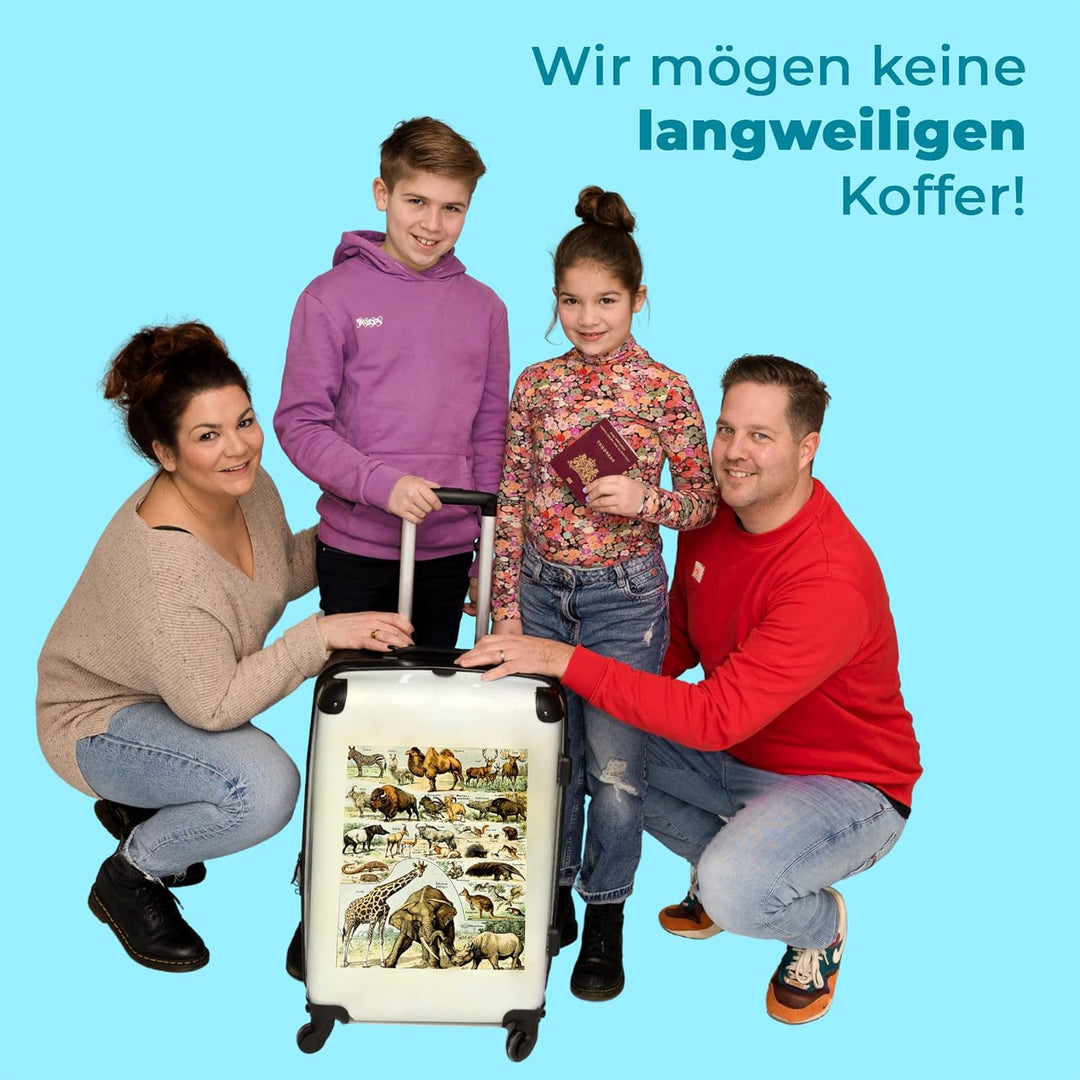 Koffer gross Trolley Rollkoffer Reisekoffer mit 4 Rollen Fotokoffer - Vintage - Wildtiere - Safari -