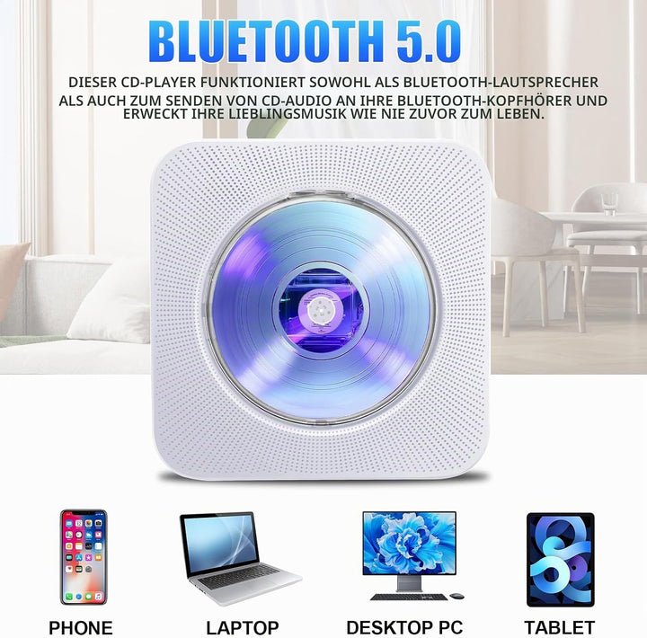 CD-Player Tragbar mit Bluetooth, HoneTeek CD-Player für Zuhause mit Lautsprecher, Persönlicher CD-Pl