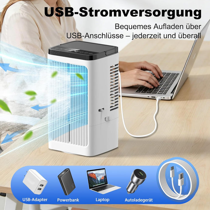Klimaanlage Mobil, 4 in 1 Mobile Klimaanlage mit Sprühstufen &amp; Geschwindigkeitsstufen, Timer, 90° Os