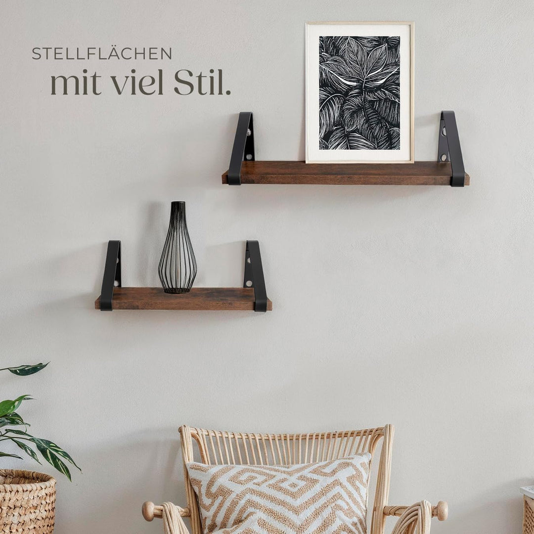 tectake® Industrial Wandregal Holz, 3X Regal Wand Set, Schweberegal, Regale 30/35/40 cm, Hängeregal,
