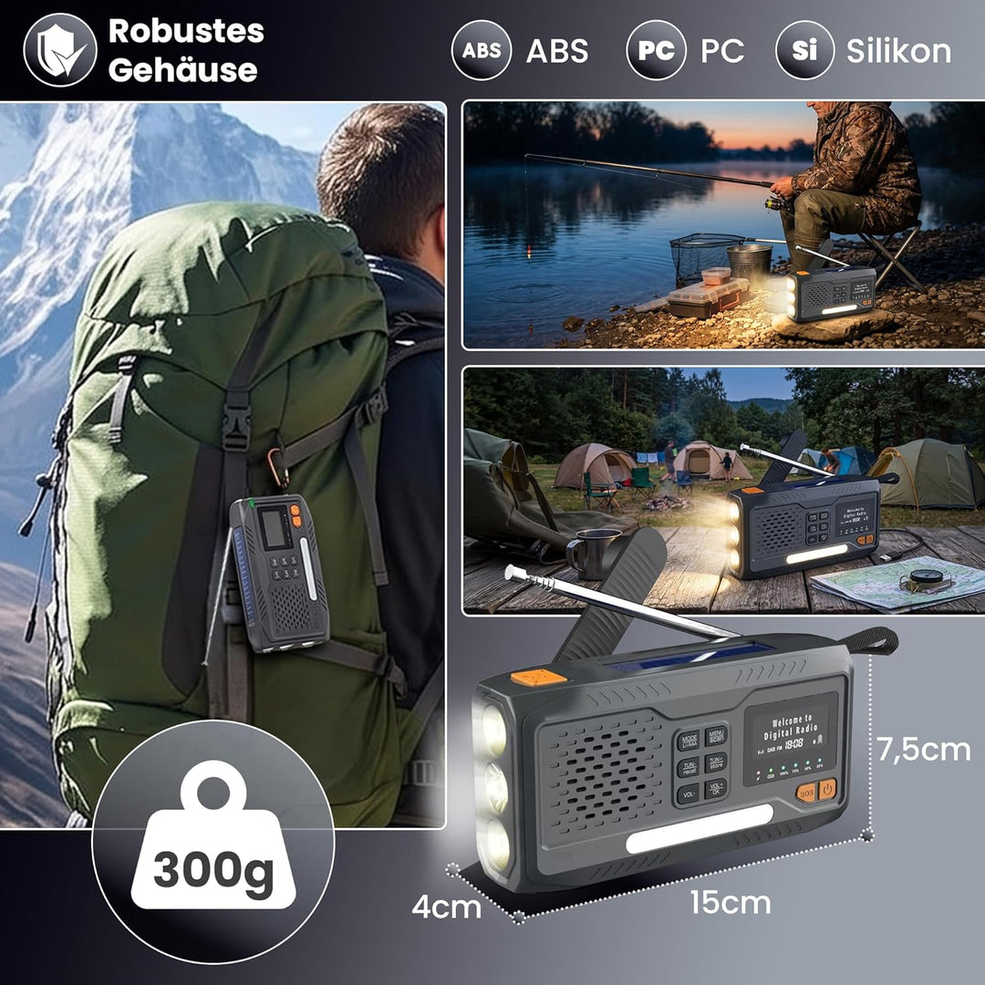 Extralink Kurbelradio Notfallradio mit Solar & Kurbel, Ladefunktion 4500 mAh, FM & DAB Radio mit Blu