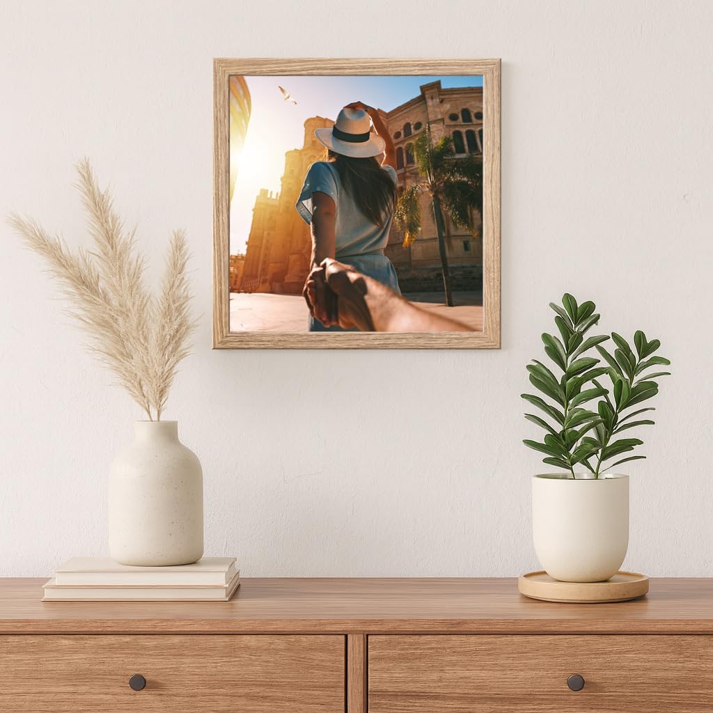 CABBEL Dreierpack (3 Stk.) Bilderrahmen 30x30 cm MDF Holz-Rahmen in Eiche | mit bruchsicherem Plexi-