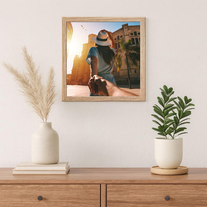 CABBEL Dreierpack (3 Stk.) Bilderrahmen 30x30 cm MDF Holz-Rahmen in Eiche | mit bruchsicherem Plexi-