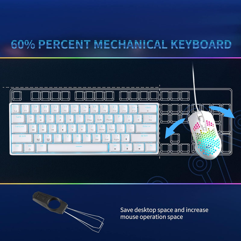 Dierya DK61se Gaming Tastatur,60% Prozent Mechanische Tastatur mit Blue Clicky Switch,Ultra-Compact