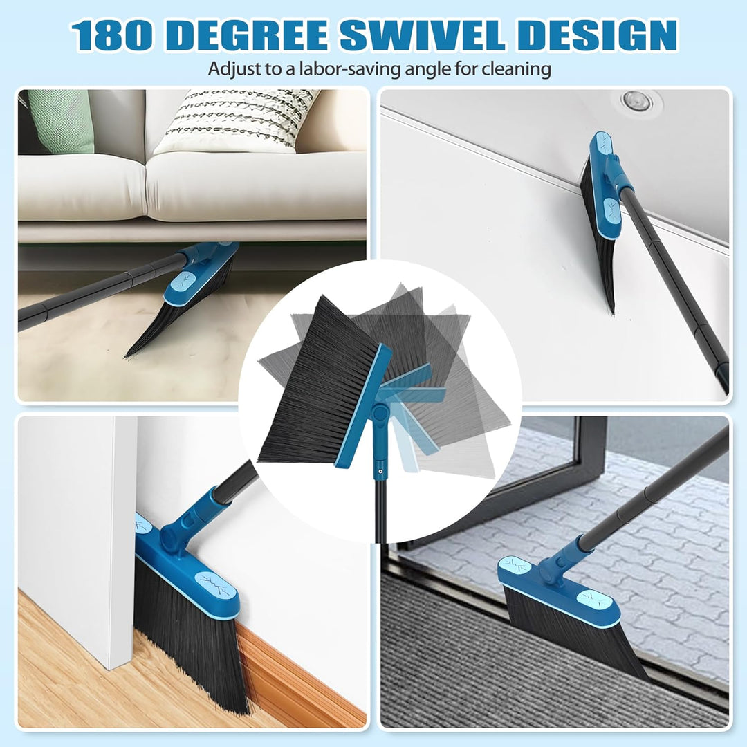 Besen und Kehrschaufel Set mit Langem Stiel 138CM, 180 Grad Drehbar Camping Kehrbesen Innen und Scha