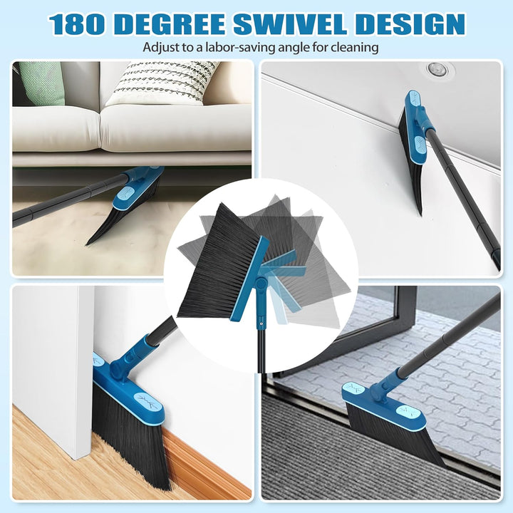 Besen und Kehrschaufel Set mit Langem Stiel 138CM, 180 Grad Drehbar Camping Kehrbesen Innen und Scha