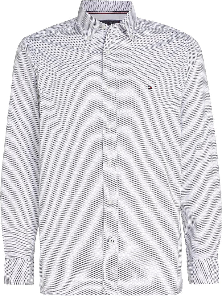 Tommy Hilfiger Herren Core Flex Mini Geo PRT Rf Shirt Freizeithemden S Weiss (White / Carbon Navy),