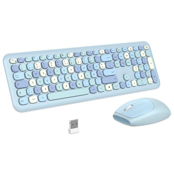PINKCAT Tastatur Maus Set kabellos farbig, 2.4G Bunte Funktastatur mit Maus Retro Tastatur Cute Wire
