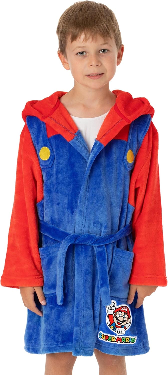 Super Mario Dressing Kleid Kinder Mädchen Jungen Spielcharakter PJS Bademantel, 5-6 Jahre