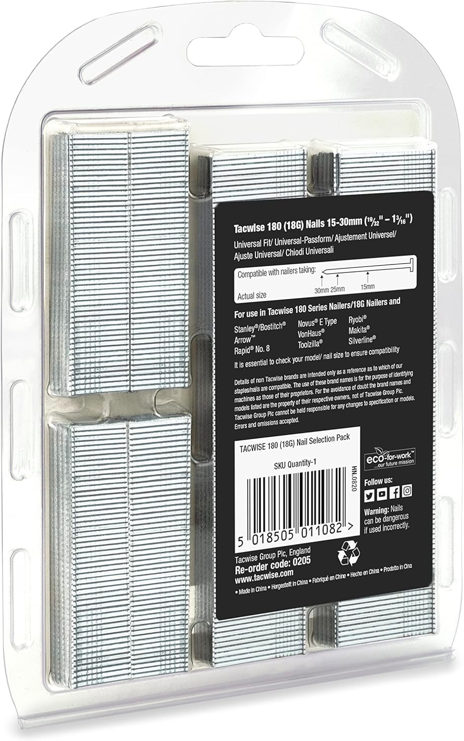 Tacwise 0205 Typ 18G / 15-30 mm Verzinkte Stiftnägel Multipack, 4000 Stück Nail Selection Pack, Nail