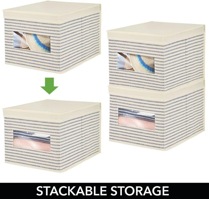 mDesign 6er-Set Stoffbox – praktische Aufbewahrungsbox mit Deckel und Sichtfenster für Schlaf-, Wohn
