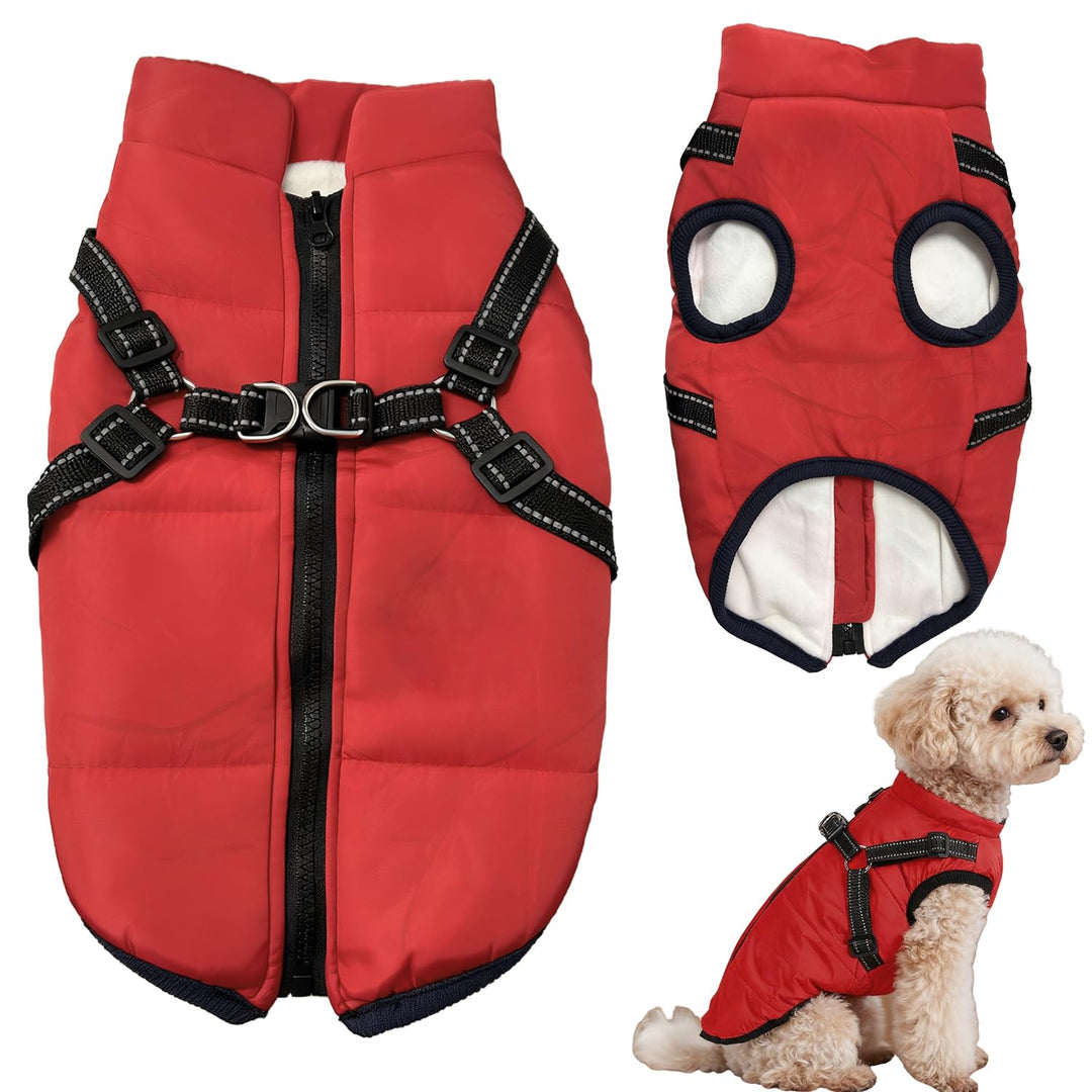 Hundemantel wasserdicht mit Geschirr, Winter warme Fleecejacke für mittelgrosse und grosse Hunde, re
