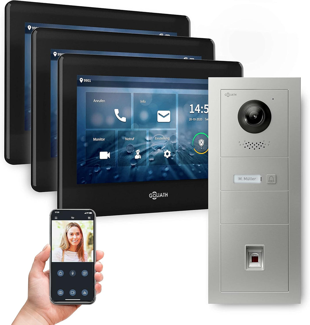 Goliath Hybrid | 2-Draht Bus | Full-HD Video Türsprechanlage | App | 1-Fam | 3 x Full-Touchscreen 7"