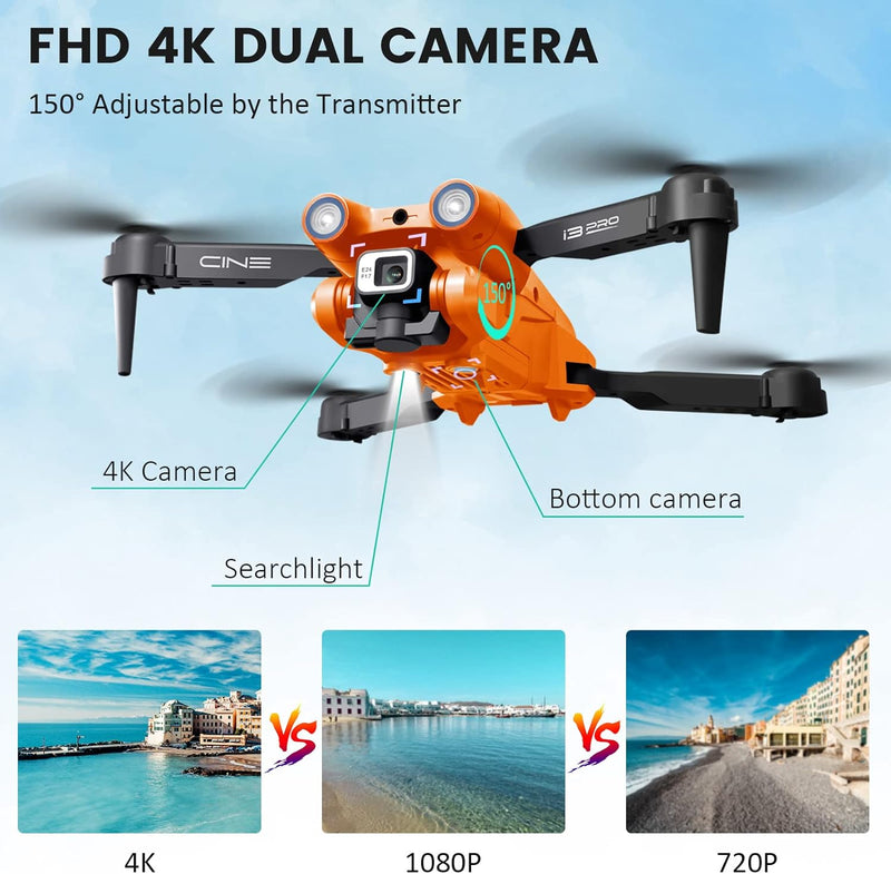 Mingfuxin Faltbare Drohne mit Kamera für Anfänger, RC Quadcopter Drohne mit App WIFI FPV Live-Video,
