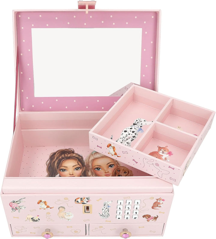 Depesche 13140 TOPModel - Grosses Schmuckkästchen in Rosa, mit Model Motiv und Tieren, Schmuckbox mi