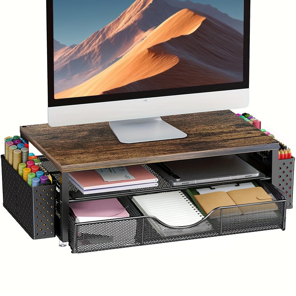 FARYODI Schreibtisch-Monitorhalterung mit 2 Stück Stifthaltern Schublade, Schreibtisch-Organizer, Mo
