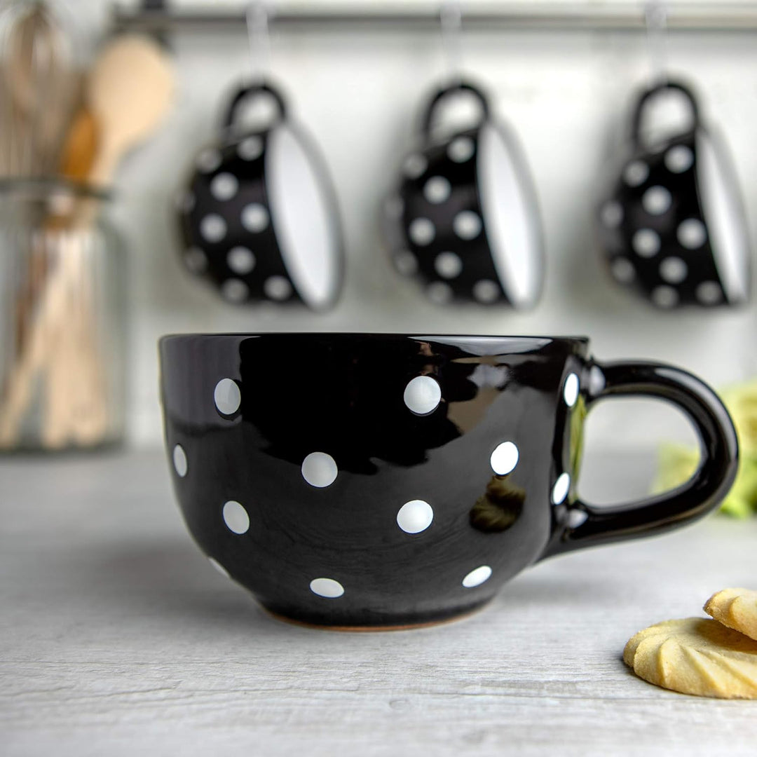 City to Cottage® - Keramik XXL Tasse 500 ml | Kaffeebecher | Schwarz und Weiss | Polka Dots | Handge