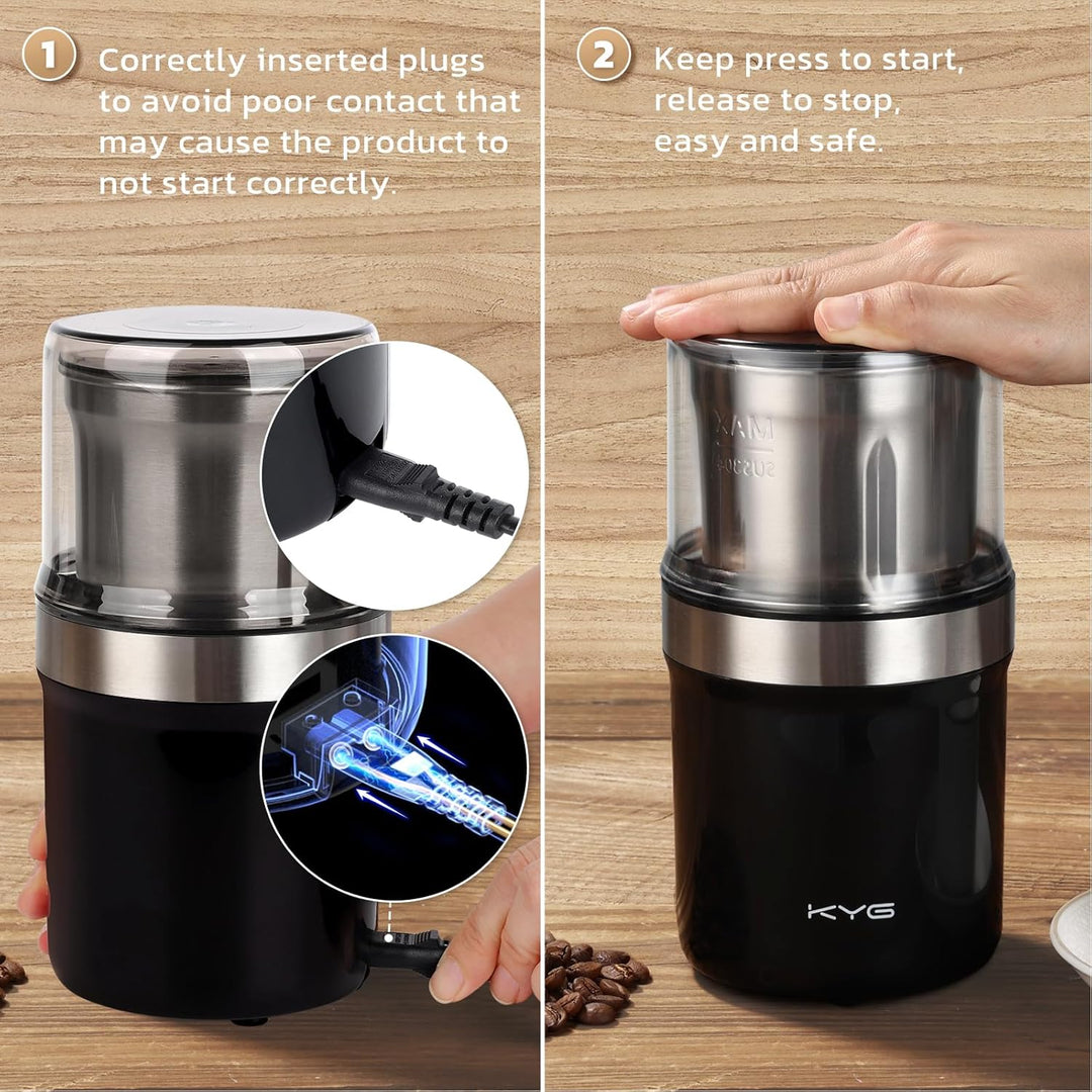 KYG Kaffeemühle Elektrisch mit 1 Abnehmbarer Edelstahlbehälter, 300W Kaffeebohnenmühle elektrisch, G