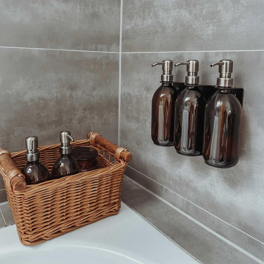 Kuishi Wandmontierte Seifenspenderhalterung aus gebürstetem Gold, 250–300 ml Seifenflaschenhalter, b