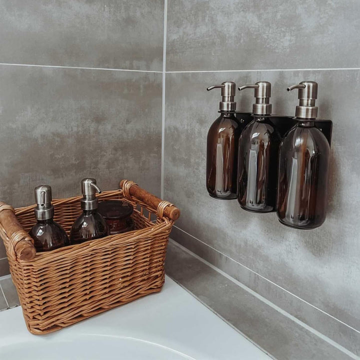 Kuishi Wandmontierte Seifenspenderhalterung aus gebürstetem Gold, 250–300 ml Seifenflaschenhalter, b