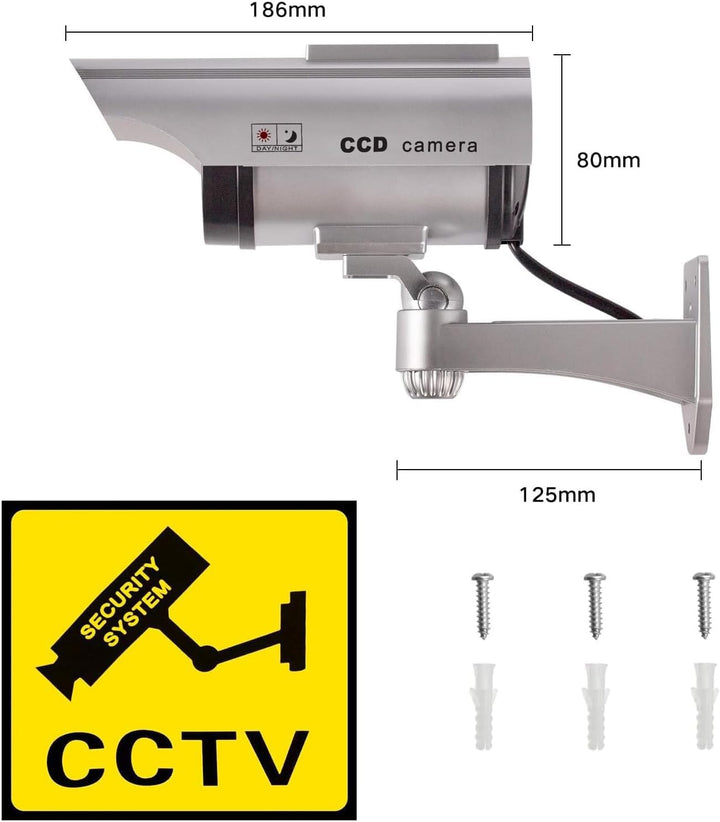 2 Stück Solar Dummy Kamera Fake Überwachung Kamera CCTV mit Blinkendem LED Licht Sicherheitskamera,S