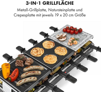 Klarstein Fonduelette XL - 3-in-1 Raclette-Grill & Fondue, 1650 Watt, 3-in-1 Grill: Metall- /Naturst