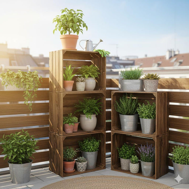 Teramico Geflammte Holzkisten Weinkisten Obstkisten mit Mittelbrett/Zwischenbrett Ablage für Aufbwah