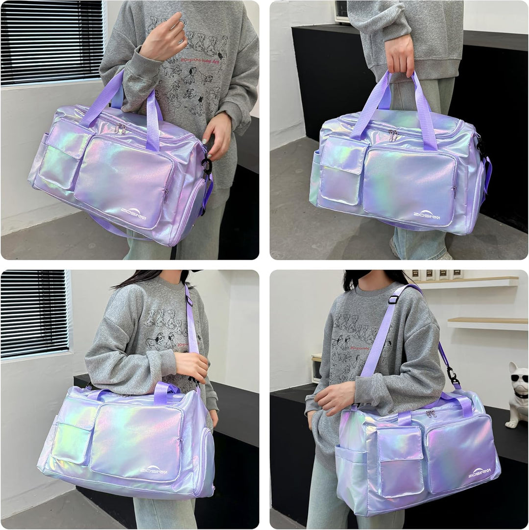 ZIOISNM Sporttasche Damen mit Schuhfach und Nassfach, Reisetasche Damen Glitzer Gym Bag saunatasche