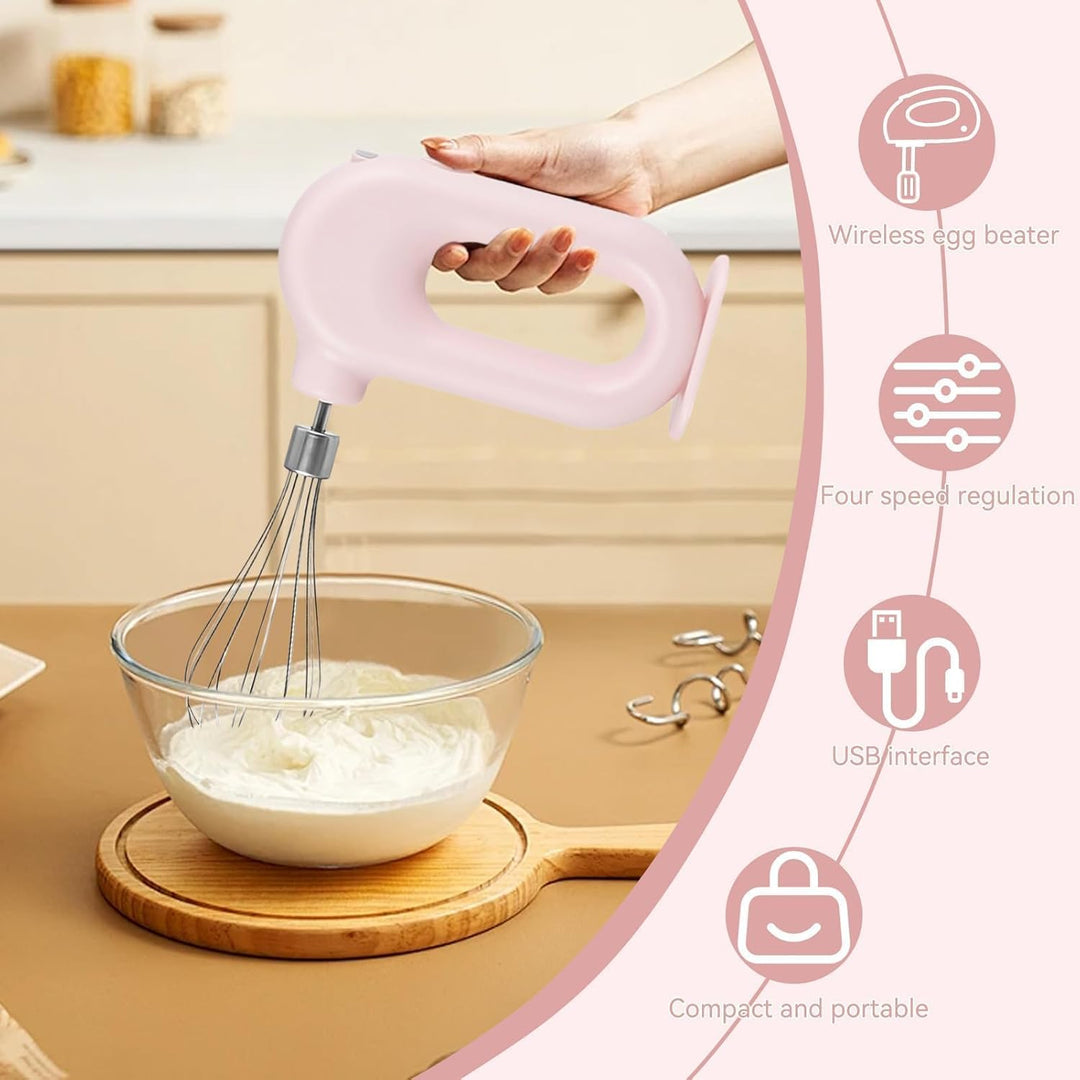 Kabelloser Handmixer Elektrischer, Edelstahl-Schwingbesen Mini-Eierschläger 4-Gang-Einstellbarer Min